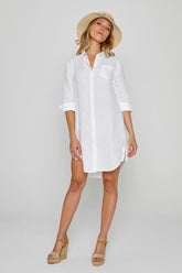 LAUREN – Linen Tunic 3/4 Sleeves Flared Cut – Women – White